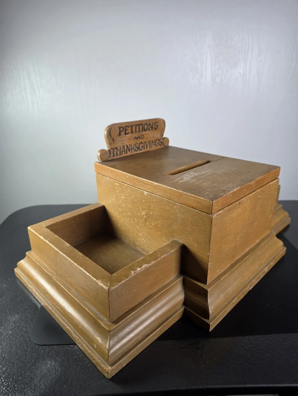 Wood Prayer Box with Side Trays - 'Petitions and Thanksgivings'